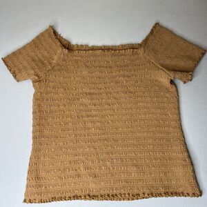 Gap Top Womens XXL Brown Turmeric Smocked Off Shoulder Textured Boho Peasant